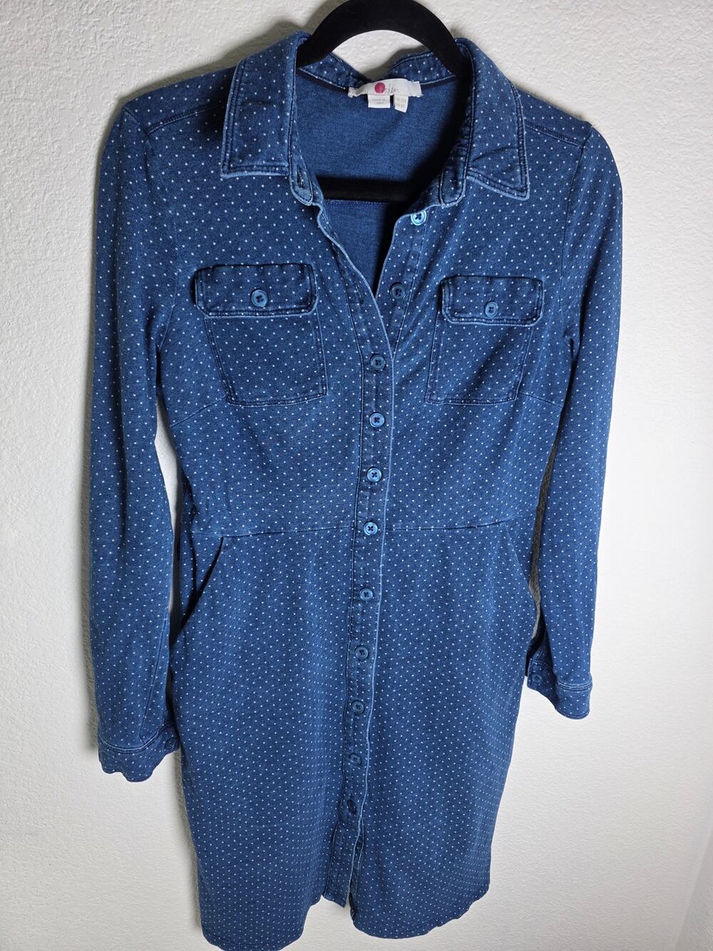 Boden Polka Dot Chambray Long Sleeve Collared Shirt Dress US 6R Heritage Casual.